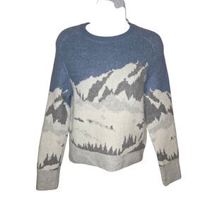 NWT Willow & Wind Blue Mountain Landscape Jacquard Knit Crewneck Sweater Small